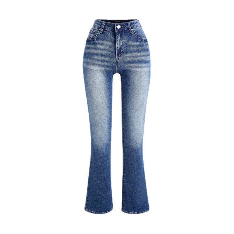 Lorsion European & American Ladies Jeans – High Waist Washed Denim Casual Pants