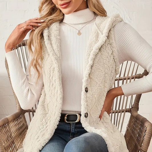 Lorsion Sleeveless Hooded Cardigan – Elegant Knit Long Vest Coat for Women