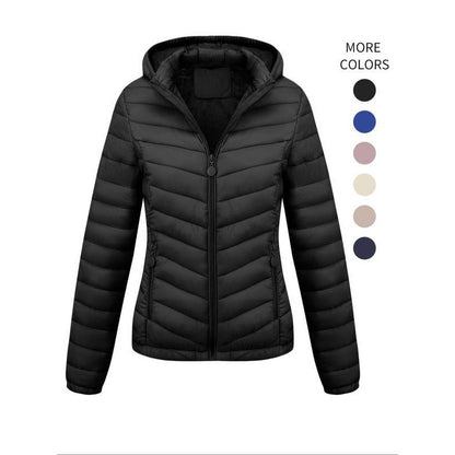 Women's Solid-Color Zippered Hooded Winter Coat Jacket Casual