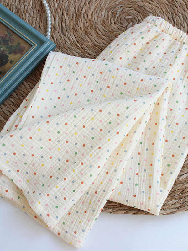 Lorsion Spring & Summer Women’s Three-Piece Pajama Set – Cotton Short-Sleeve Homewear for Comfort & Sleep | Beige Dots