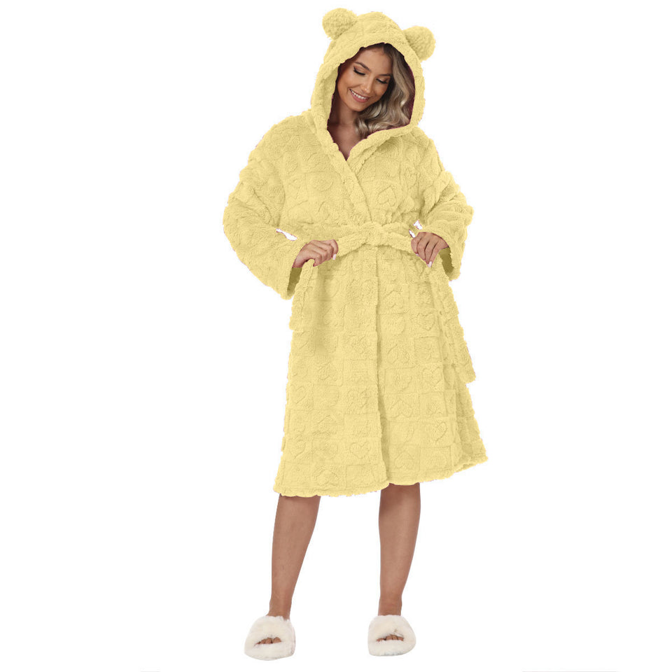 Lorsion Love Flannel Bathrobe – Sweet & Cute Warm Night Robe for Women