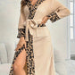 Lorsion Leopard Flannel Lace Bathrobe – Warm V-Neck Cardigan Robe for Women