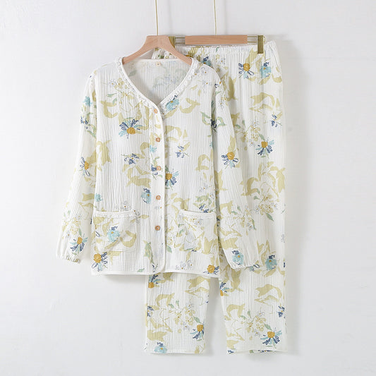 Lorsion Long Sleeve Cotton Homewear Suit – Simple Collarless Loungewear for All Seasons