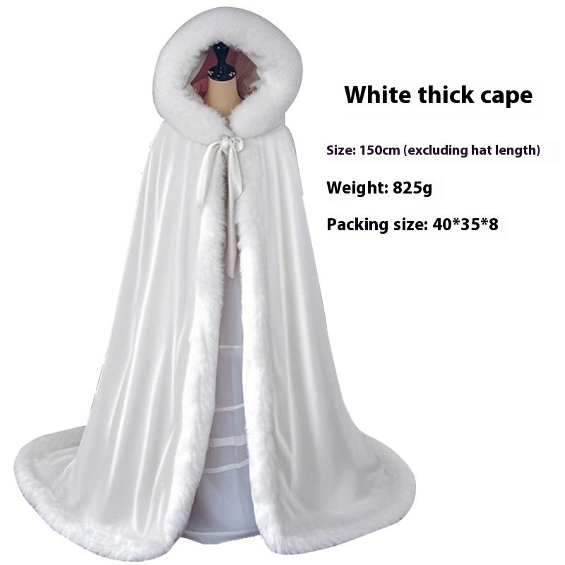 Lorsion Retro Han Chinese Long Wool Cloak – Elegant White Thick Hooded Cape