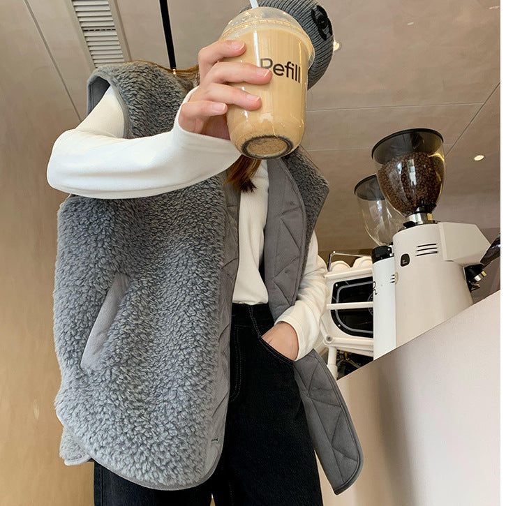 Lorsion Gray Lamb Wool Warm & Loose Vest for Men and Women – Japanese Korean Style Casual Sleeveless Outerwear