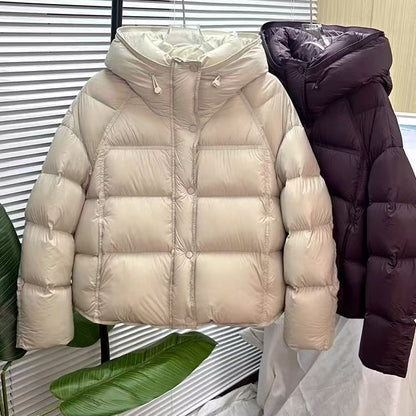 Lorsion Solid Color Puff Cotton Padded Jacket – Women’s Short Hooded Winter Coat