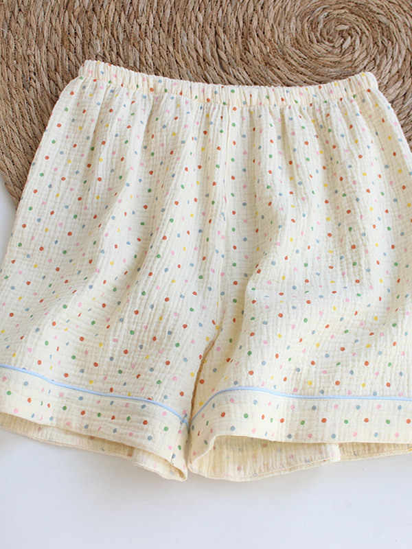 Lorsion Spring & Summer Women’s Three-Piece Pajama Set – Cotton Short-Sleeve Homewear for Comfort & Sleep | Beige Dots