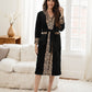 Lorsion Leopard Flannel Lace Bathrobe – Warm V-Neck Cardigan Robe for Women