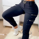 Lorsion Zipper Pocket Design High Waist Tooling Pants – Asymmetric Splicing Big Horn Style for Women