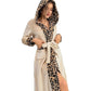 Lorsion Leopard Flannel Lace Bathrobe – Warm V-Neck Cardigan Robe for Women