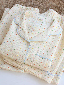 Lorsion Spring & Summer Women’s Three-Piece Pajama Set – Cotton Short-Sleeve Homewear for Comfort & Sleep | Beige Dots