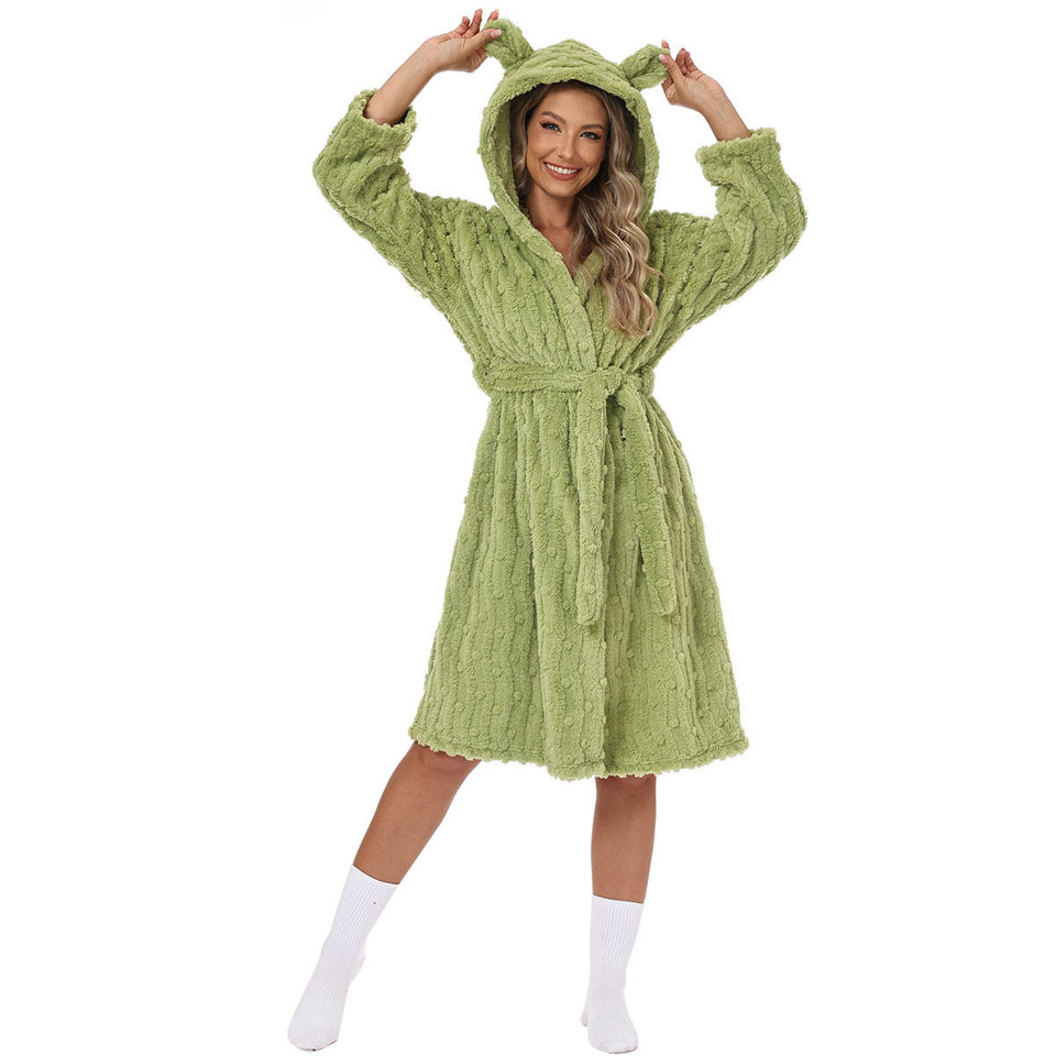 Lorsion Love Flannel Bathrobe – Sweet & Cute Warm Night Robe for Women