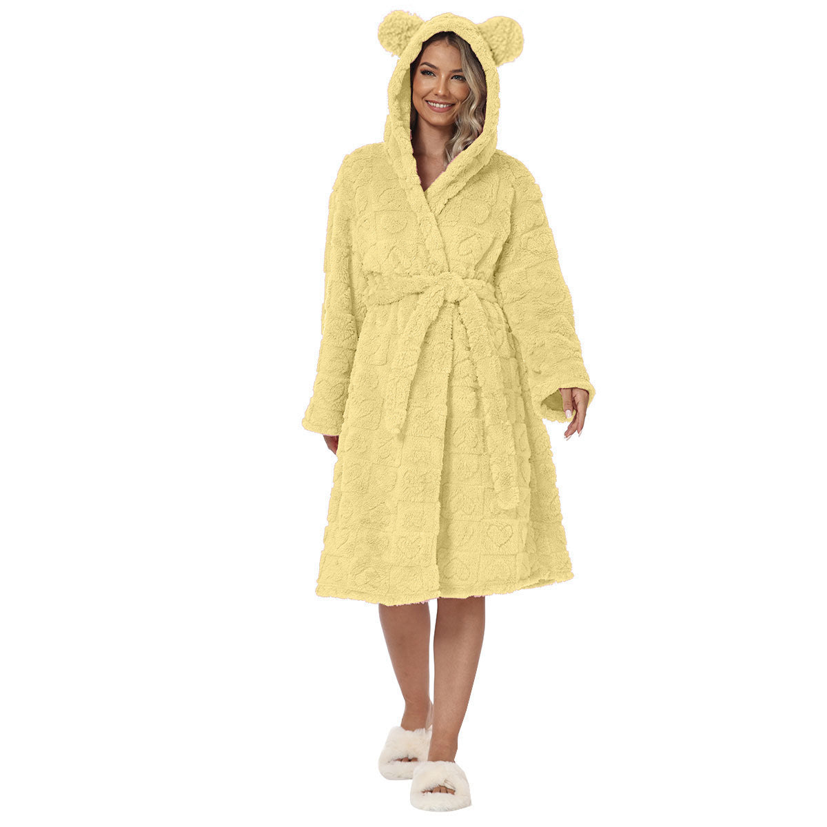 Lorsion Love Flannel Bathrobe – Sweet & Cute Warm Night Robe for Women