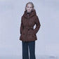 Women's Short Waist-cinching Slim-fit Hooded Tie-front Warm Coat