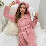 Lorsion Love Flannel Bathrobe – Sweet & Cute Warm Night Robe for Women