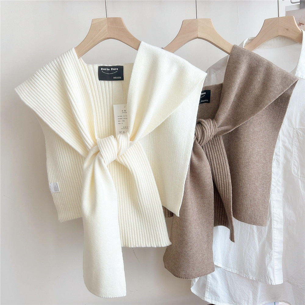 Lorsion Knitted Shoulder Pad Knotted Women’s Scarf – Elegant Versatile Wrap for Air-Conditioned Rooms