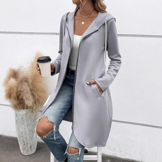 Lorsion Personality Street Zip Hooded Sweatshirt – Long Velvet Lined Casual Hoodie for Women