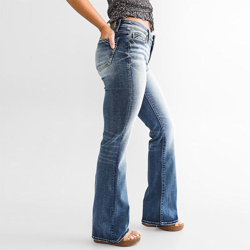 Lorsion European & American Ladies Jeans – High Waist Washed Denim Casual Pants