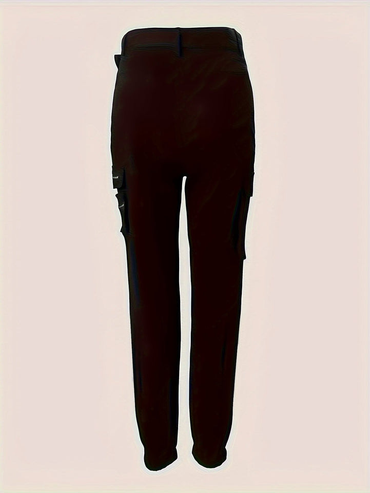 Lorsion Zipper Pocket Design High Waist Tooling Pants – Asymmetric Splicing Big Horn Style for Women