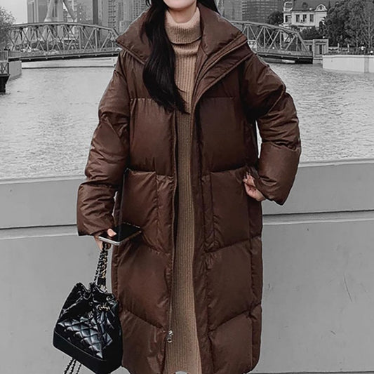 Coffee-colored Vintage Mid-length Padded Puffer Jacket
