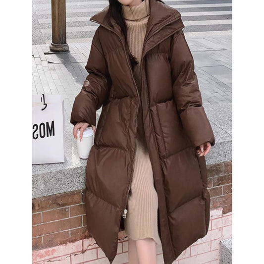 Coffee-colored Vintage Mid-length Padded Puffer Jacket