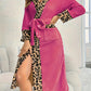 Lorsion Leopard Flannel Lace Bathrobe – Warm V-Neck Cardigan Robe for Women