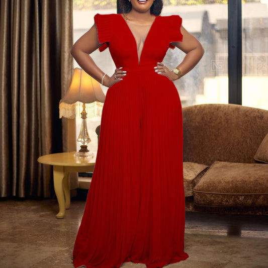 Lorsion Solid Color High Waist Wide Leg Jumpsuit – Elegant Women’s Sleeveless One-Piece Outfit