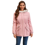 Lorsion Fur Collar Hooded Fleece Padded Coat – Women’s Warm Winter Cotton Jacket
