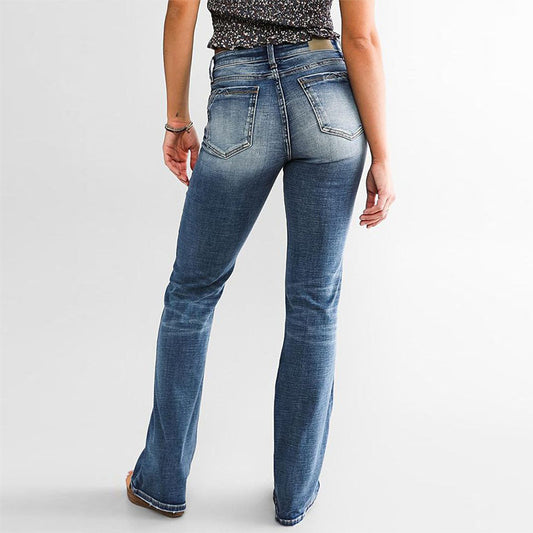 Lorsion European & American Ladies Jeans – High Waist Washed Denim Casual Pants