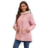 Lorsion Fur Collar Hooded Fleece Padded Coat – Women’s Warm Winter Cotton Jacket